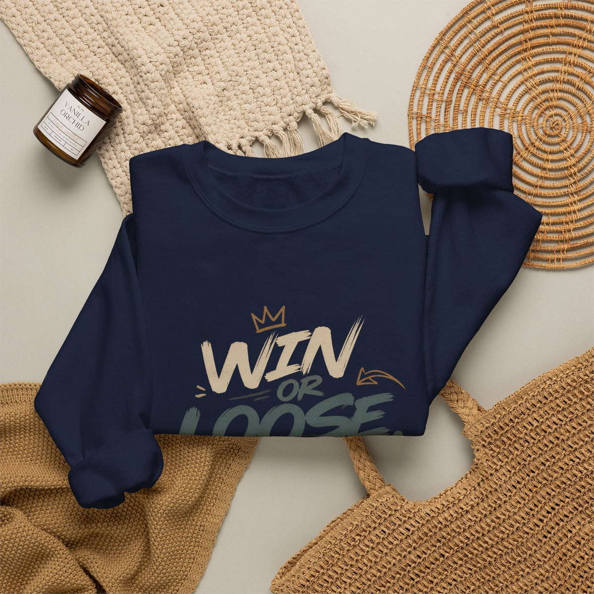 Crewneck Sweatshirt — "Win or Loose We Booze" Graphic Pullover for Party Nights & Bar Fans
