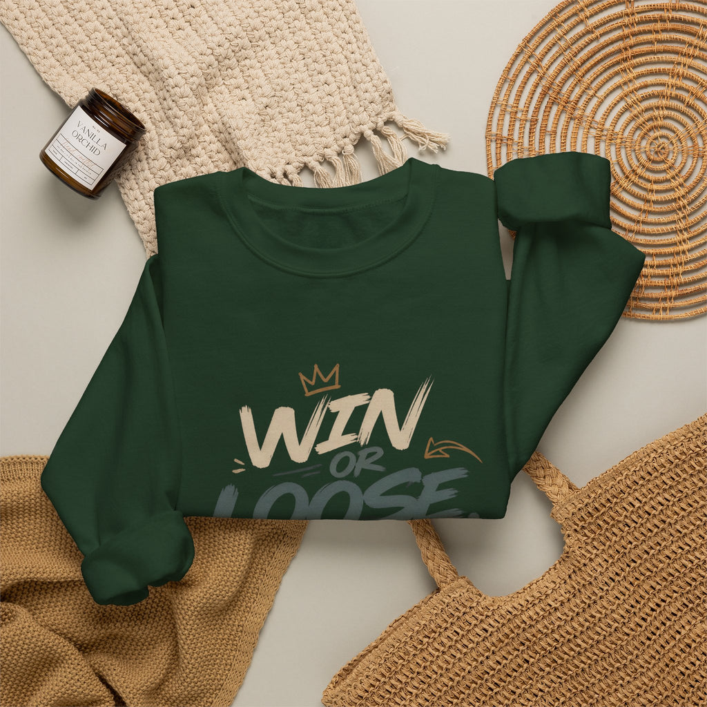 Crewneck Sweatshirt — "Win or Loose We Booze" Graphic Pullover for Party Nights & Bar Fans