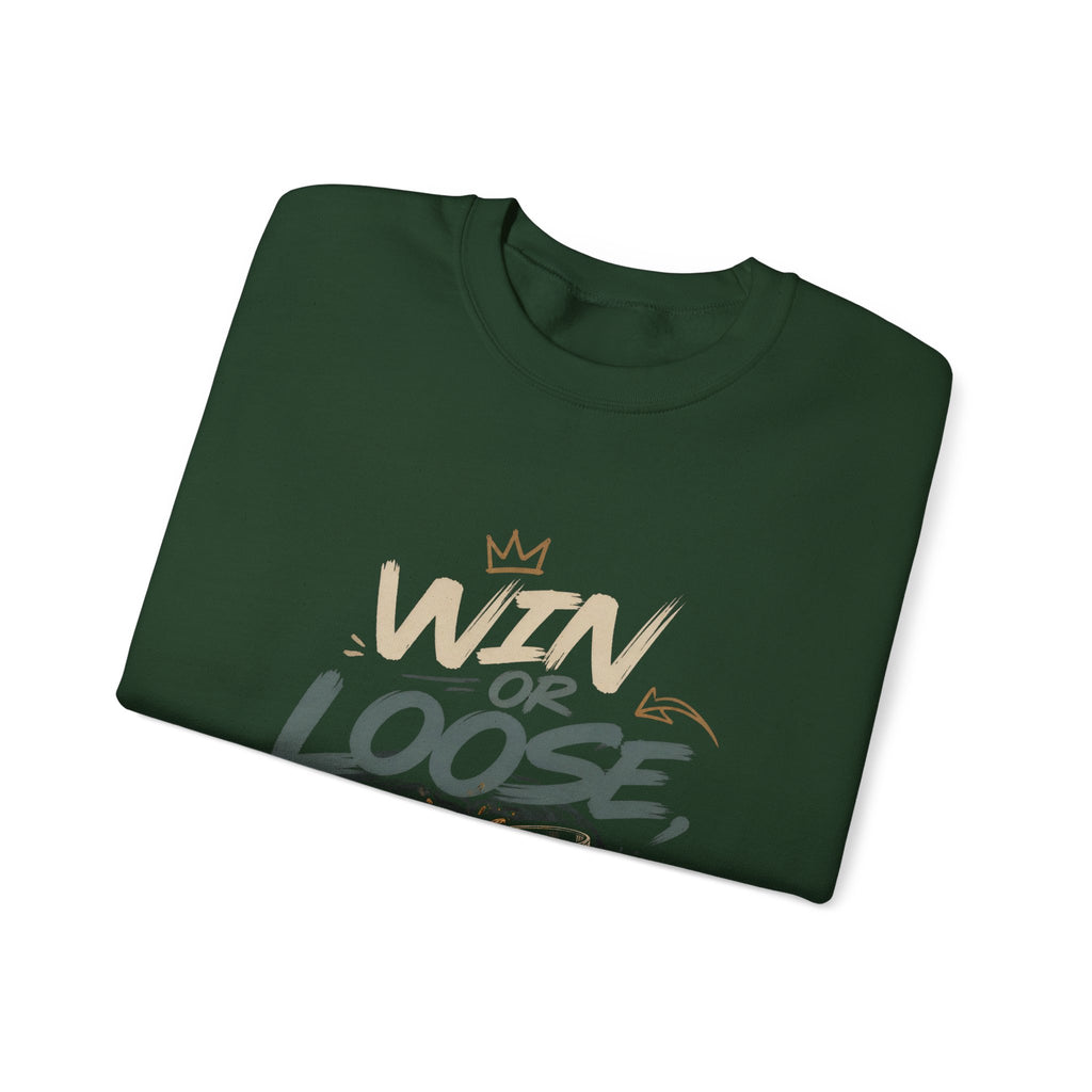 Crewneck Sweatshirt — "Win or Loose We Booze" Graphic Pullover for Party Nights & Bar Fans