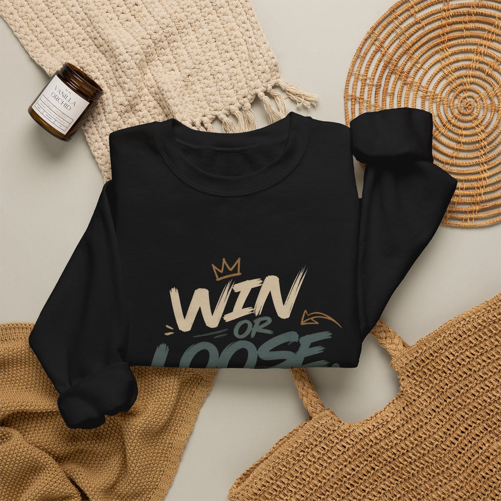 Crewneck Sweatshirt — "Win or Loose We Booze" Graphic Pullover for Party Nights & Bar Fans