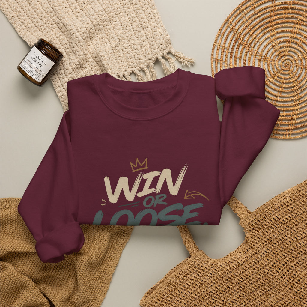 Crewneck Sweatshirt — "Win or Loose We Booze" Graphic Pullover for Party Nights & Bar Fans